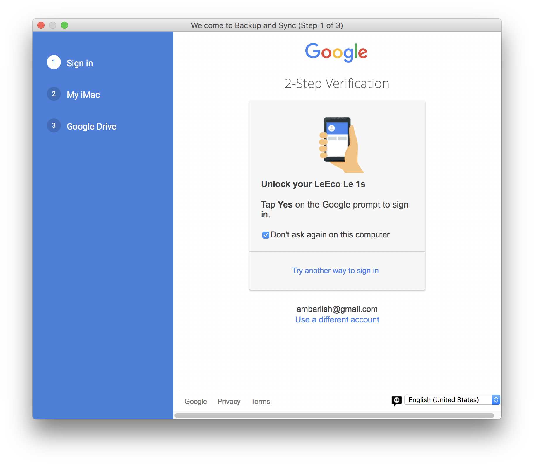 use google backup and sync for mac